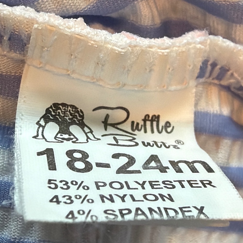 RuffleButts Seersucker Long Sleeve Rash Guard Swimsuit Blue White 18-24M - Picture 10 of 10